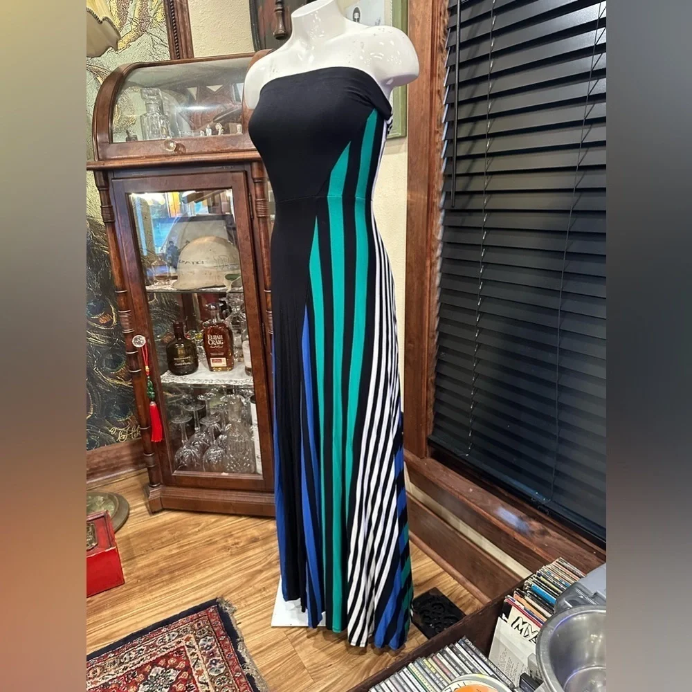 REMAIN Colorblock Striped Strapless Maxi Dress Cutout Back XS Coastal Boho